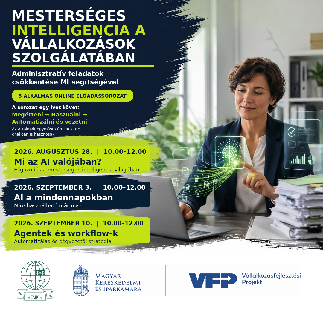 Mesterséges intelligencia a vállalkozások mindennapjaiban – háromalkalmas, ingyenes online előadássorozat